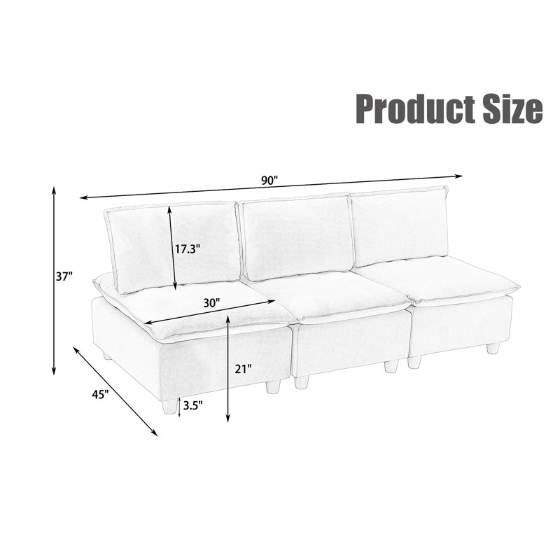 88" Three-seater Flannel Sofa, Beige