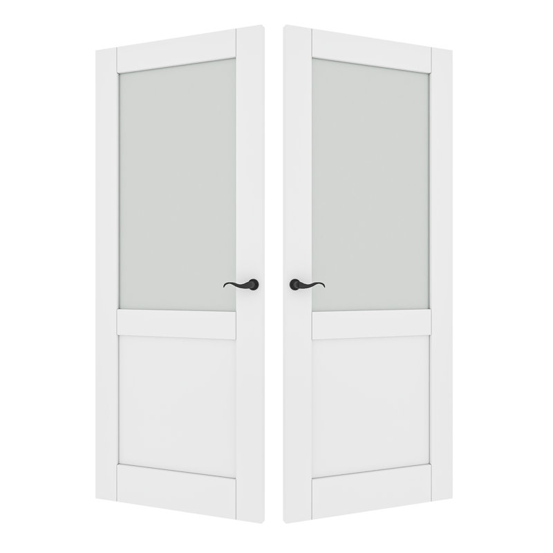 French Doors Half Glass Prefinish Interior Pantry Door Solid Core Double Door With Hardware Kit / Handles, 64" x 80"