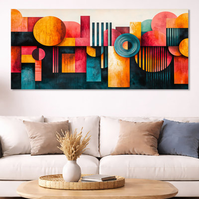 Orange Pink Colorful Tribal Shapes Panel II – Cultural Framed Print, Artistic Canvas Wall Art