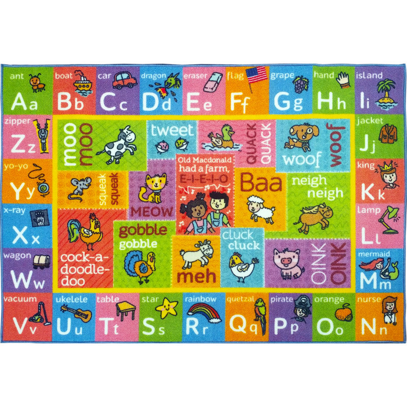 Alphabet Animals Educational Learning Game Play Non Slip Kids Rug Carpet Classroom Playroom Ma, Rectangle 8'2" x 9'10"