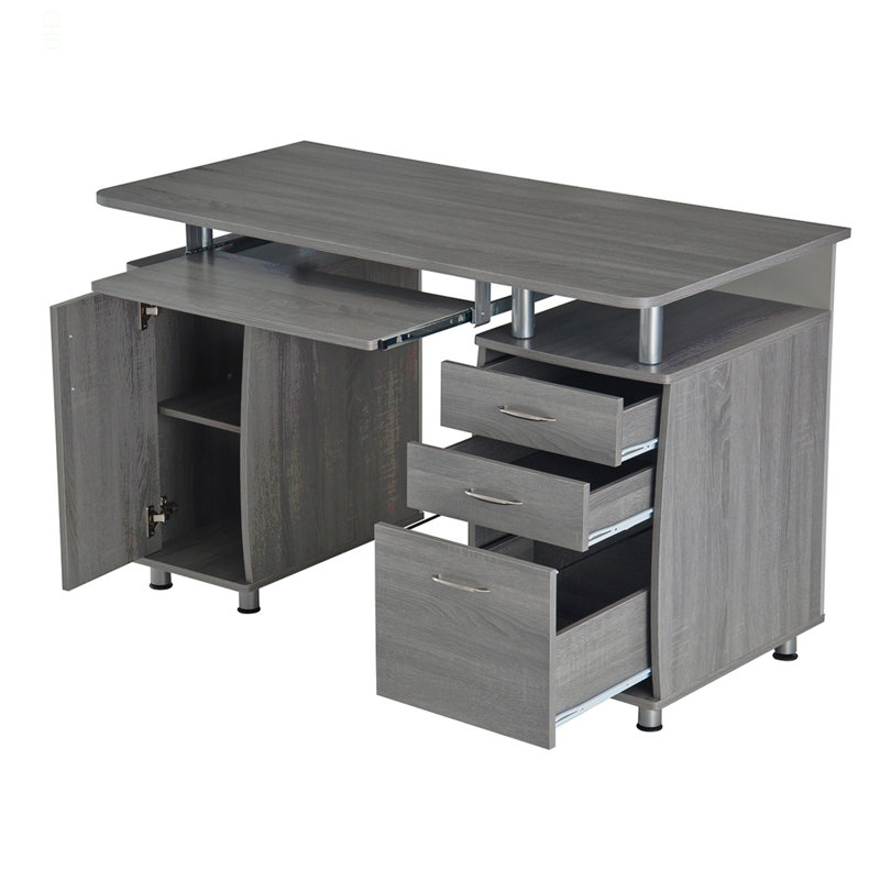 Bureau d'ordinateur complet avec rangement, Gris