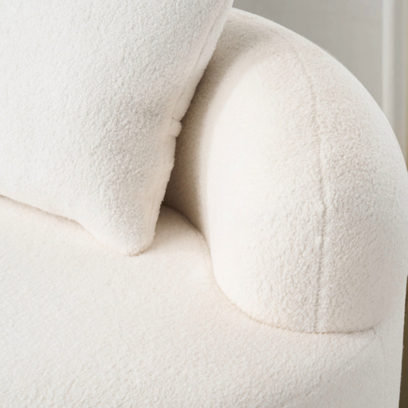 Siège blanc à 2 compressions avec accoudoirs ronds, parfait pour le salon et tout petit espace, sans assemblage, design minimaliste à base de ressorts, espaces appropriés, structure en mousse haute densité