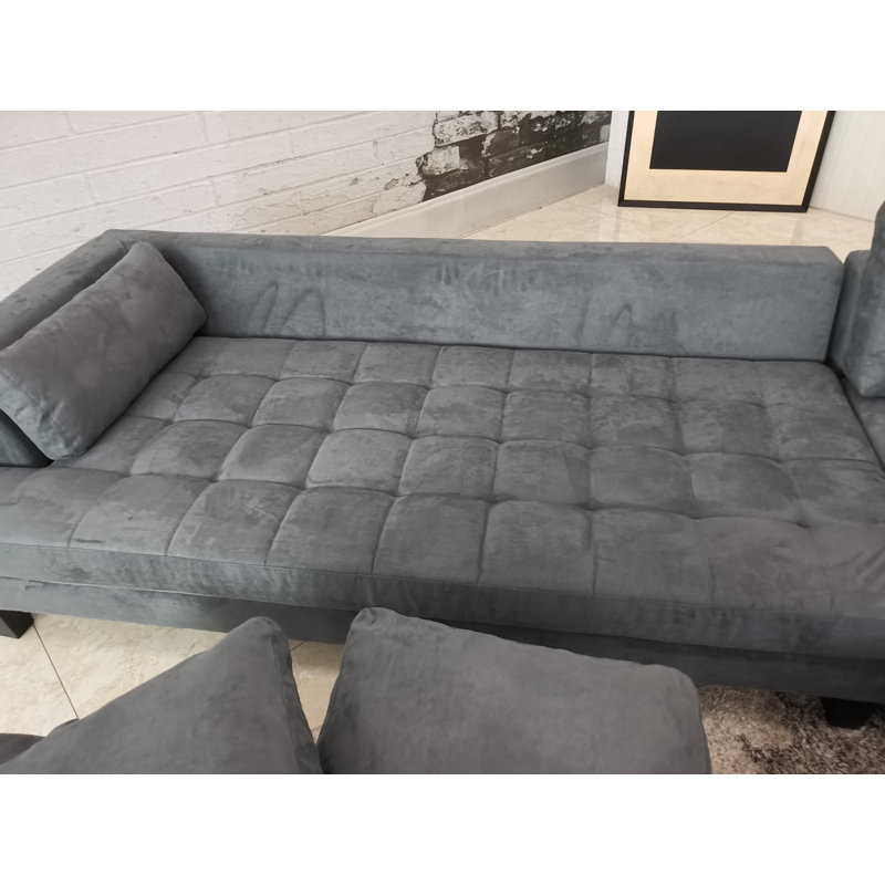 Pritesh Upholstered L-Shaped Sectional, Dark Gray Microfiber/Microsuede, Right Hand Facing