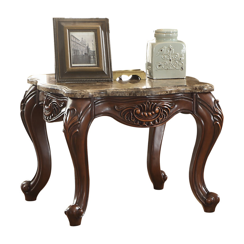 Haxby Transitional 30"L Square End Table with Natural Marble Top in Cherry Oak