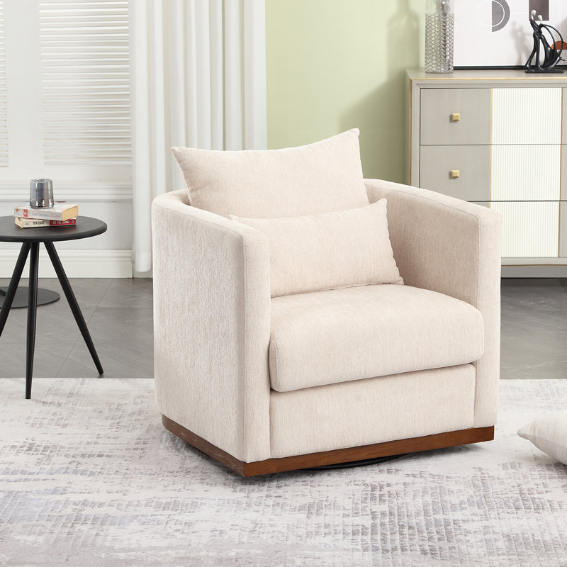 Fauteuil demi-tonneau pivotant Schoth à 360 degrés, Beige