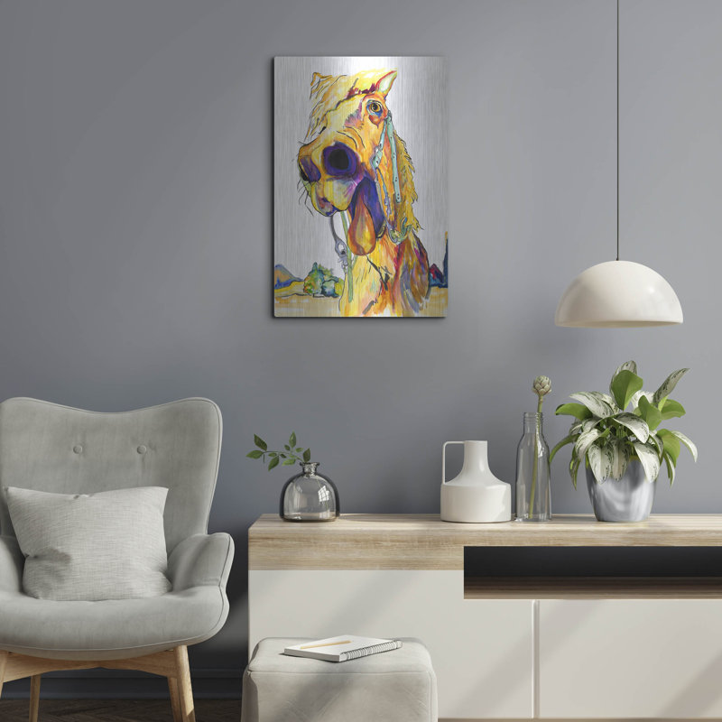  «Horsin 'Around» par Pat Saunders, art mural en métal blanc, 16 po x 24 po, H 24 po x l 16 po