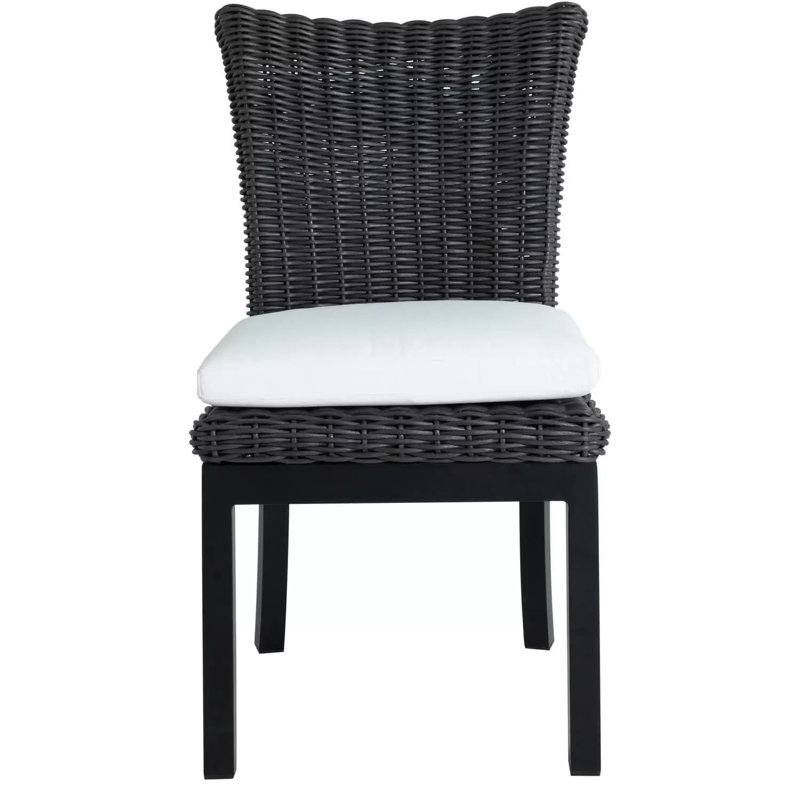 Montecito Woven N-Dura Resin Wicker Outdoor Dining Side Chair - Onyx, Yes, Arbor Chambray