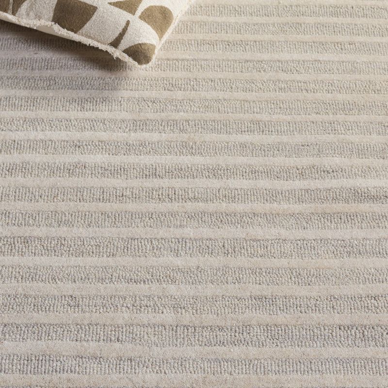 Ebony Hand Tufted Wool/Cotton Striped Rug in Silver/Ivory, Rectangle 9' x 12'