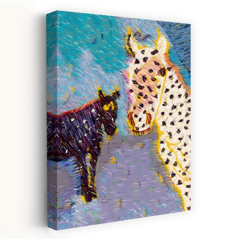 Art mural abstrait cheval tacheté et poulain