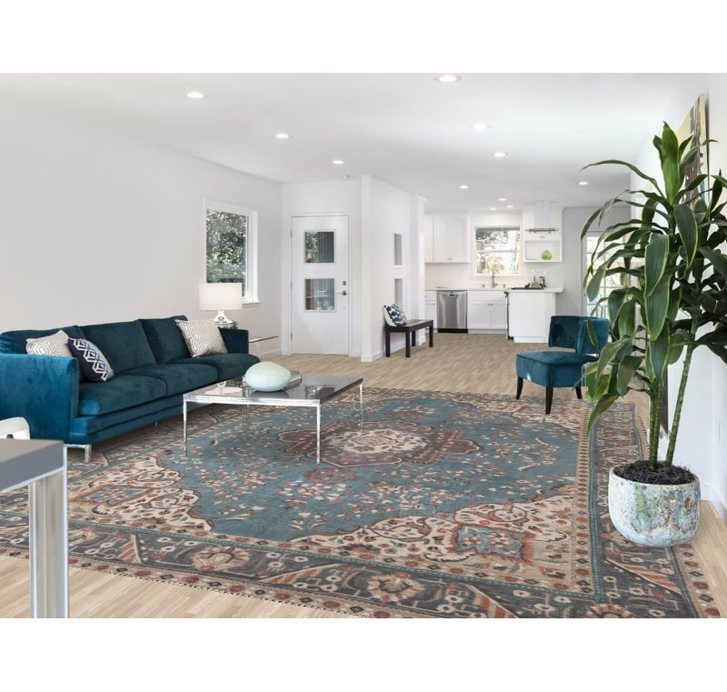 Tapis bleu délavé traditionnel 10 x 12