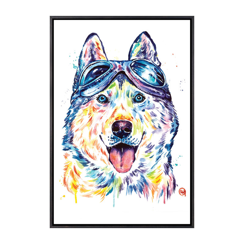 Husky Aviators par Lisa Whitehouse - impression d'art graphique, H 26 po x l 18 po x 1,5 po, Toile avec cadre noir patiné