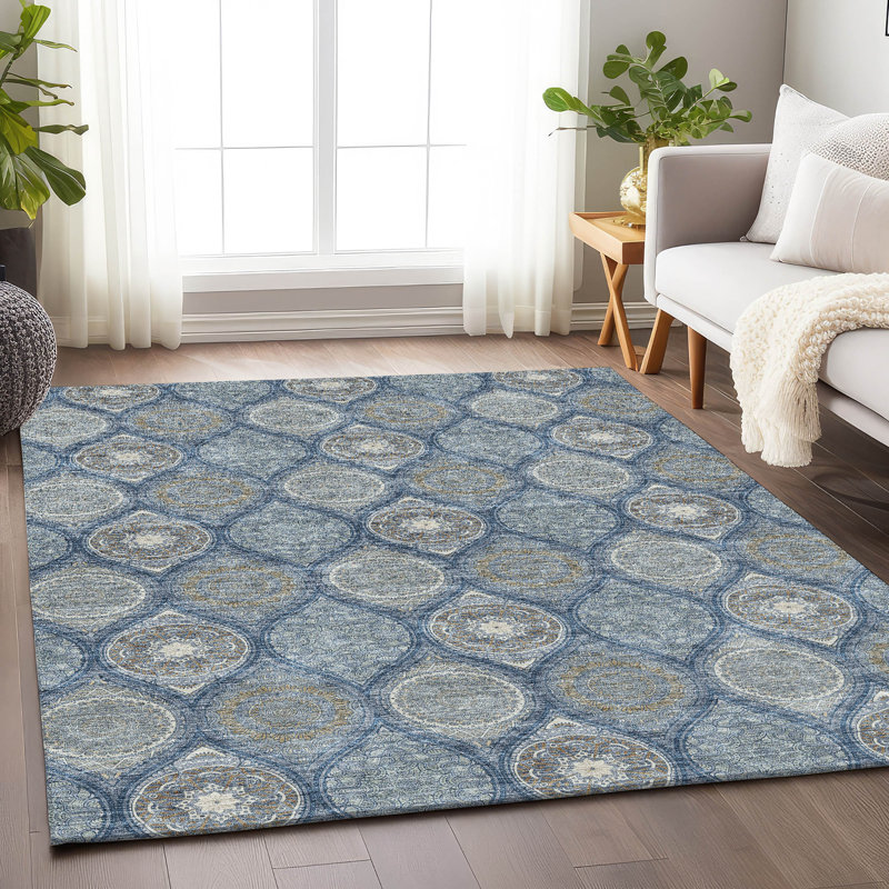 Tapis bleu marine de qualité supérieure lavable à la machine Prisco, Rectangle 10 pi x 14 pi