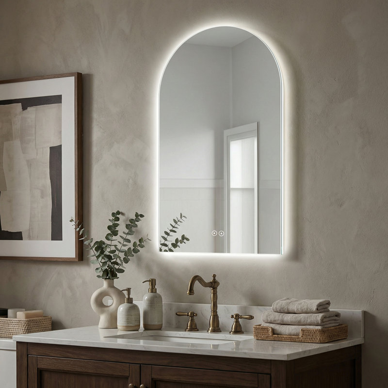 Miroir de salle de bain 51 po x 27 po à rétroéclairage DEL sans cadre, 3 lumières à intensité variable, antibuée, commande tactile, miroir de meuble-lavabo mural
