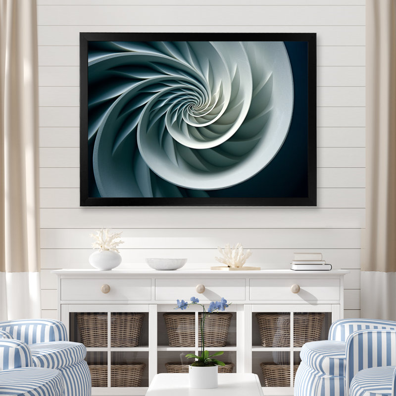 Turquoise coquille spirale de poisson sur toile, H 34 po x l 44 po x P 1,5 po, Cadre simple noir
