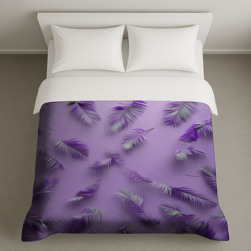 Housses de couette mauves à feuilles de palmier, Grand lit