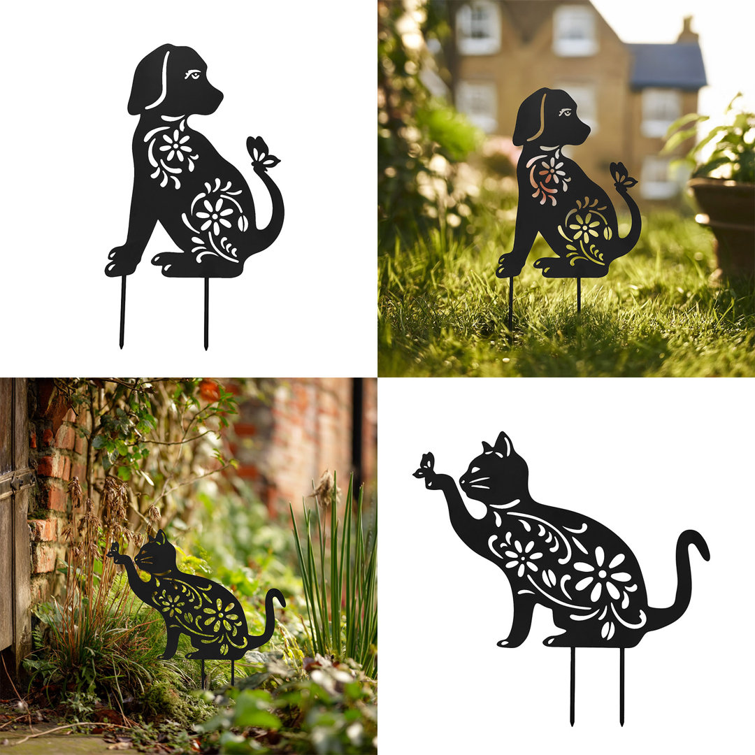 Metal Stakes Silhouette Garden Ornament - Cat & Dog
