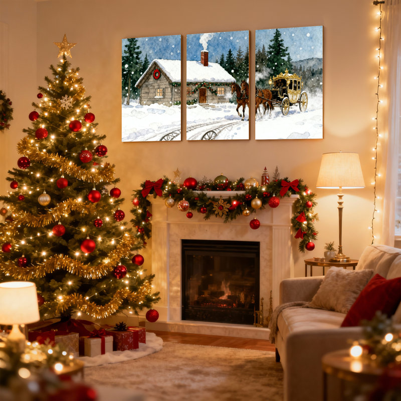 Ensemble de 3 impressions sur toile de Noël, H 18 po x l 36 po