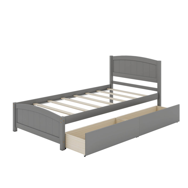 Lit plateforme simple avec deux tiroirs, Gris