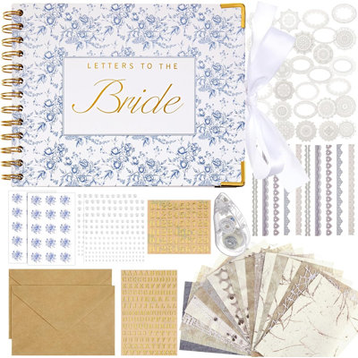 Blue Floral Letters to Bride Scrapbook, livre d'or de mariage vierge de 8,5 po x 7 po avec enveloppes pour les parties de Bachelorette