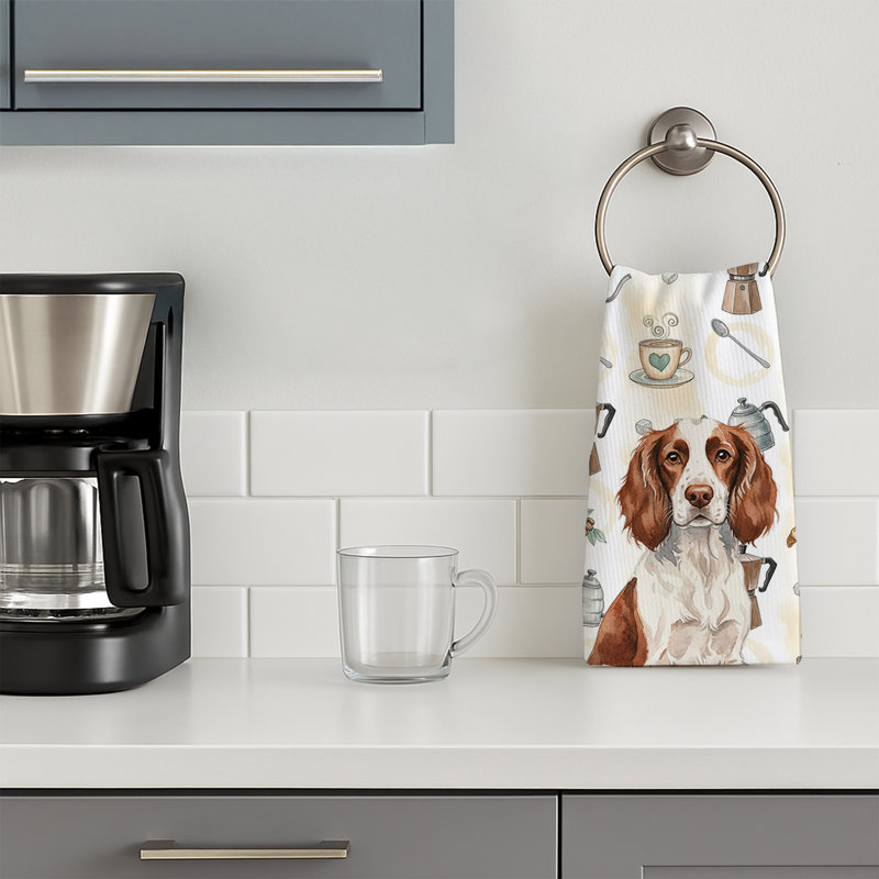 Liver and White English Springer Spaniel Coffee Bar Kitchen Towel, Liver and White English Springer Spaniel
