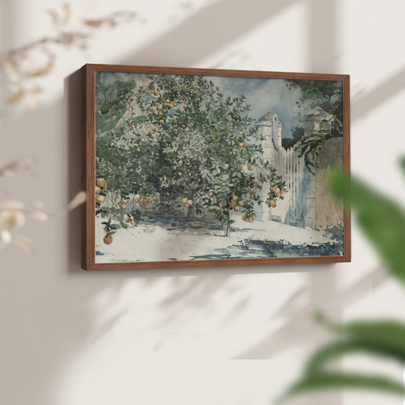 Motif floral rétro - Lxxv - reproduction encadrée, H 16 po x l 20 po, Noyer