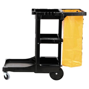 Dryser Commercial Janitorial Cleaning Cart on Wheels - Black Housekeeping Caddy with Cover, Shelves and Vinyl Bag