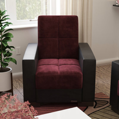 Fauteuil rembourré avec rangement en microfibre bourgogne - Fauteuil confortable et utilitaire avec fonctionnalité pour la vie moderne