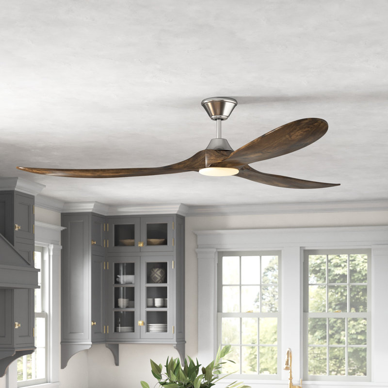 Ceiling Fan with LED Lights, Brushed Steel with Koa Blades, 52 inches