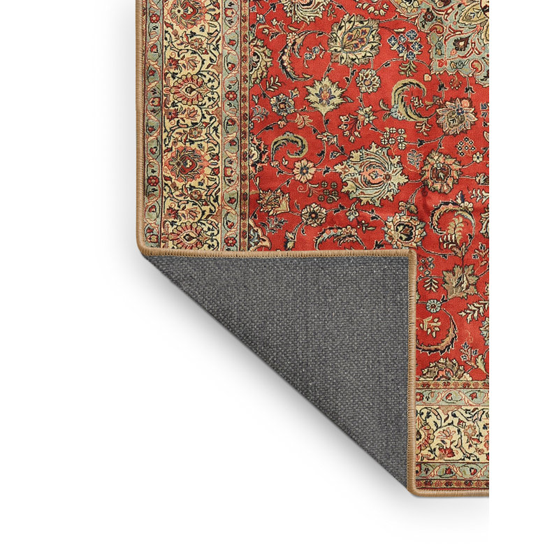 Tapis traditionnel rouge / vert Gatsas, Rectangle 5 pi x 7 pi
