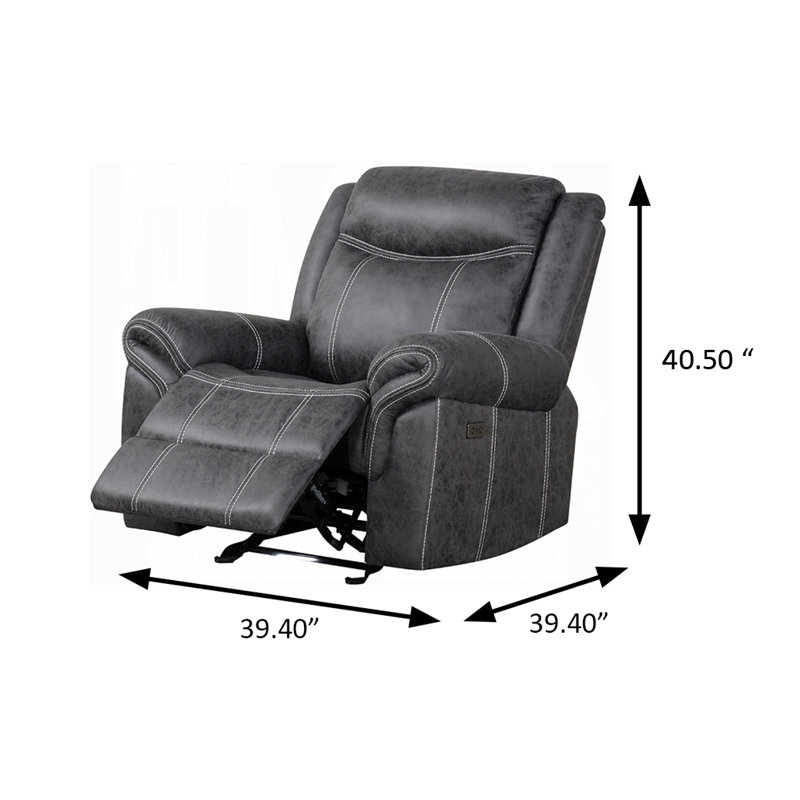 Fauteuil inclinable à bascule électrique de 39,4 po de largeur, en microfibre polie gris foncé