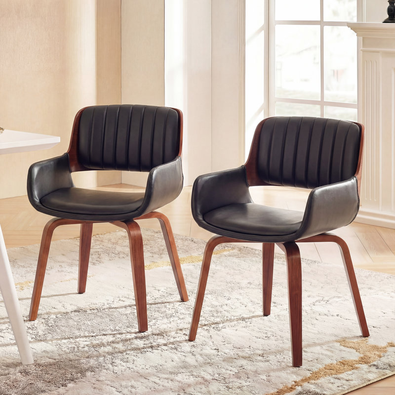 Aura Faux Leather Upholstered Swivel Dining Armchairs, Black