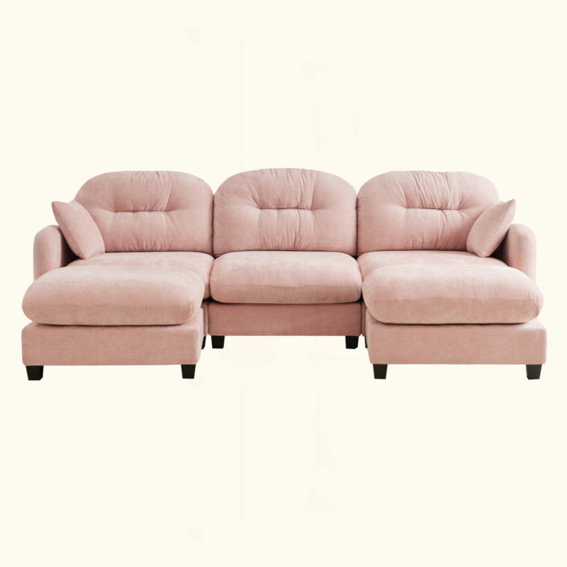 Canapé modulaire en U modulaire avec repose-pieds, tissu en chenille de qualité supérieure, avec 2 coussins décoratifs, dossier rembourré en mousse à haute densité, facile à installer, convient aux chambres à coucher, aux coins lecture