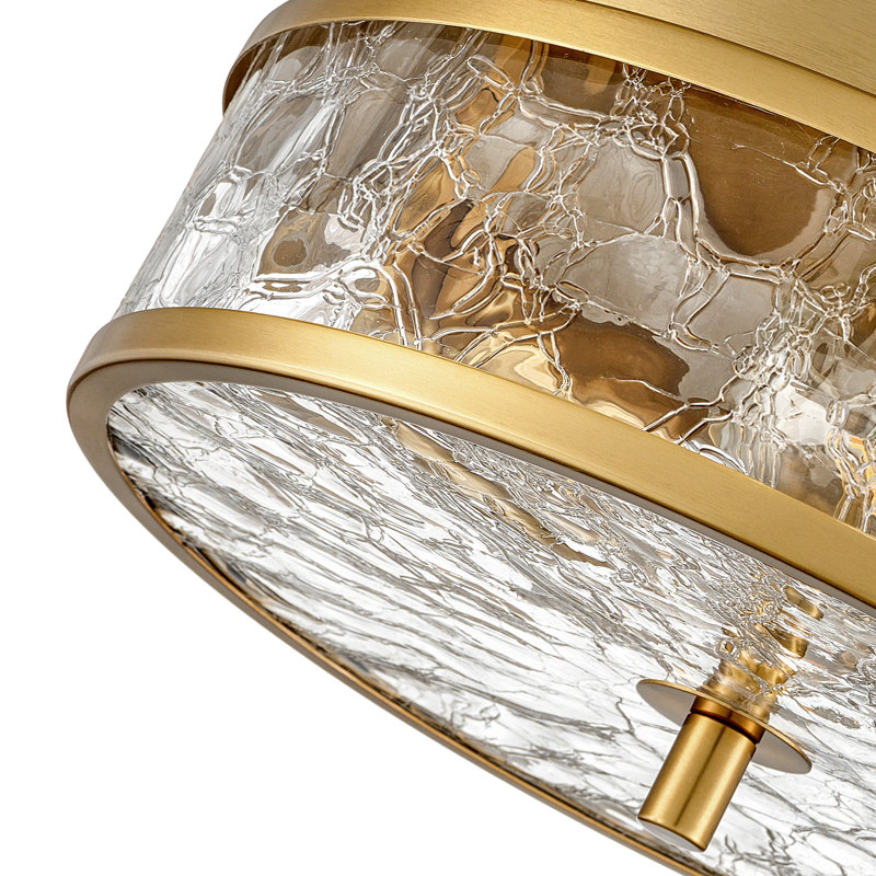 Plafonnier encastré 2 lumières avec abat-jour en verre craquelé Alixandra, Or brossé