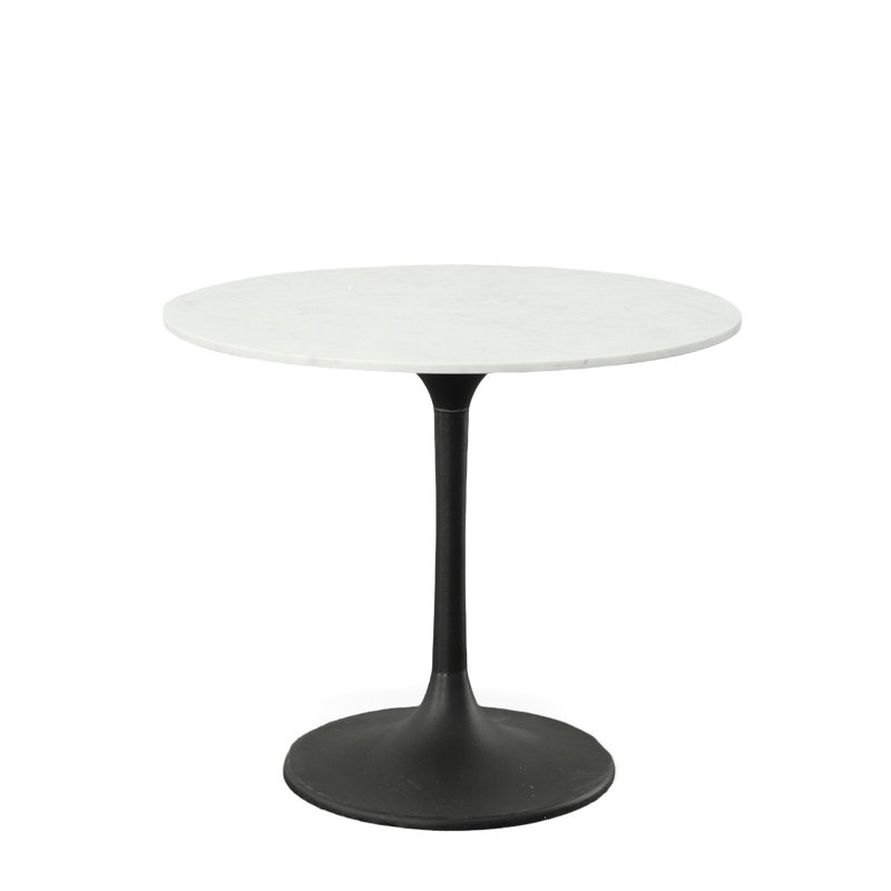 Elegant White 36" Round Marble Top Dining Table with Modern Pedestal Base, White, Black, 30" H x 36" W x 36" D