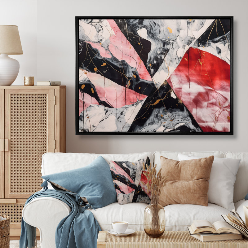 «Red and Black Marble Whispers II», reproductions d'art mural en marbre abstrait, H 30 po x l 40 po x P 1,5 po