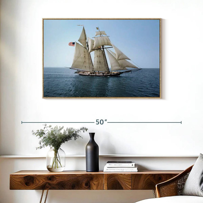 Pride Of Baltimore Ship, Floating Frame Natural Wood, 37" X 25"