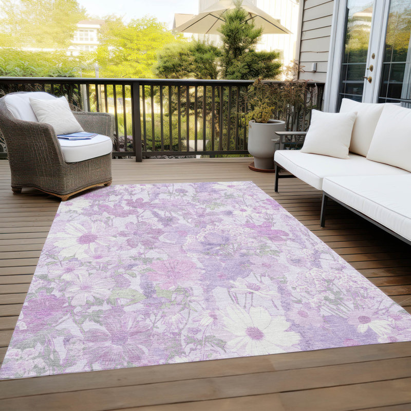 Lavender Floral Rectangular Synthetic Washable Rug 2'6" x 3'10"