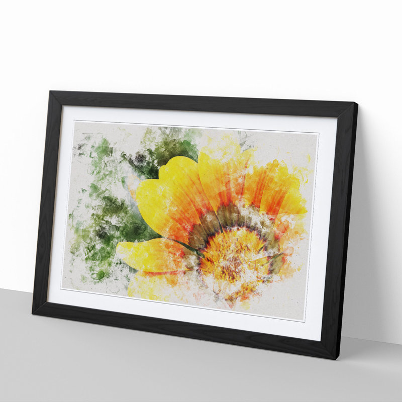 Bright Yellow Flower Watercolour - Framed Print, Black, 48cm H x 65cm W x 2cm D