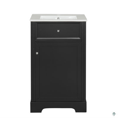 Meuble-lavabo de 20 po avec lavabo, armoire de salle de bain avec porte à fermeture douce, support de rangement et tablette réglable