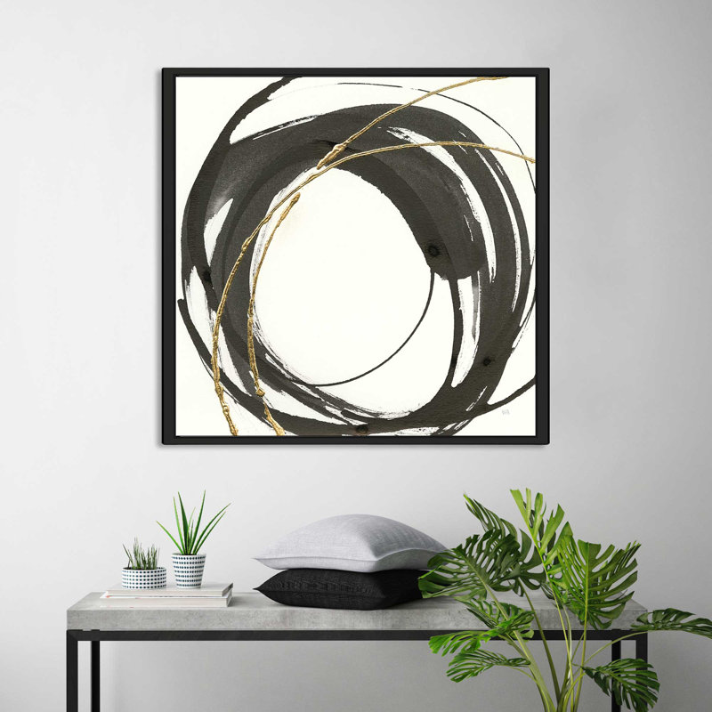 «Gilded Enso IV», reproduction, H 31,5 po x l 31,5 po x P 2 po, Cadre flottant noir