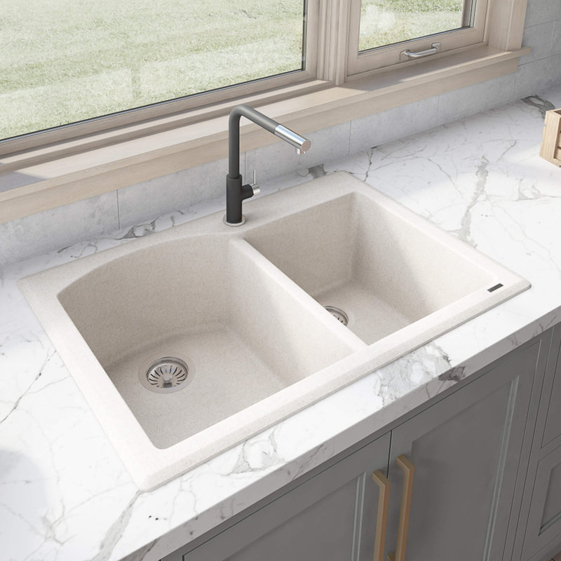 33" L x 22" W Double Basin Dual Mount Kitchen Sink, Caribbean Sand