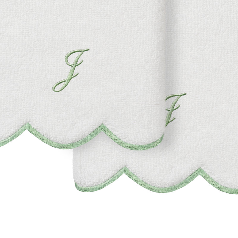  Ensemble de serviettes 100% coton turque ADORNIA, J, Blanc/vert, Ensemble de 2 essuie-mains