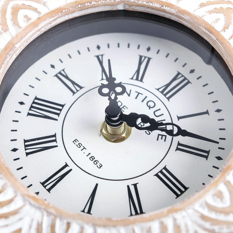 Hand-Carved Wood Table Clock