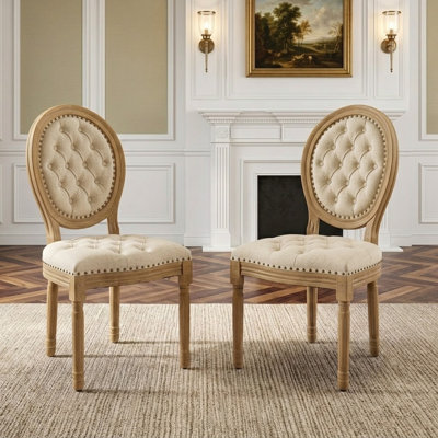 Mid-Century Style Upholstered Dining Chairs 2-Piece Set with Nailhead Trim and Wooden Legs for Bedroom, Dresser, Kitchen, Dining Area