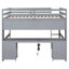 Lit mezzanine pleine grandeur de couleur grise avec bureau, 4 tiroirs et bureau de recharge pratique, rangement de finition-2074716320