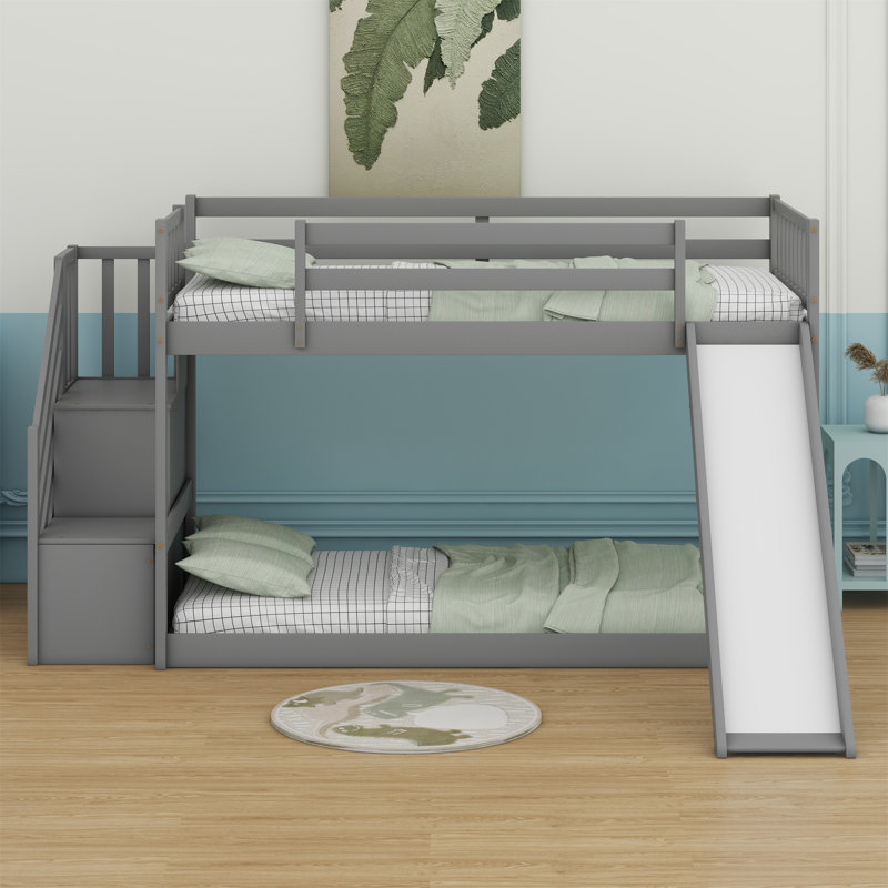 Lit superposé avec glissière convertible et escalier, Gris