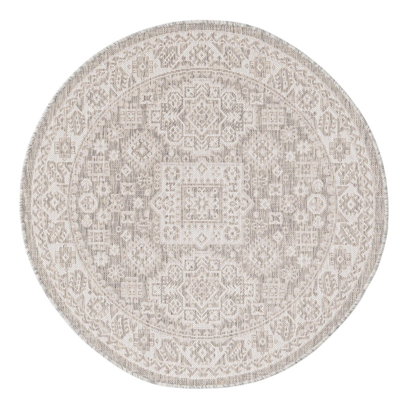 Tapis intérieur / extérieur beige Danera, Rond 4 pi