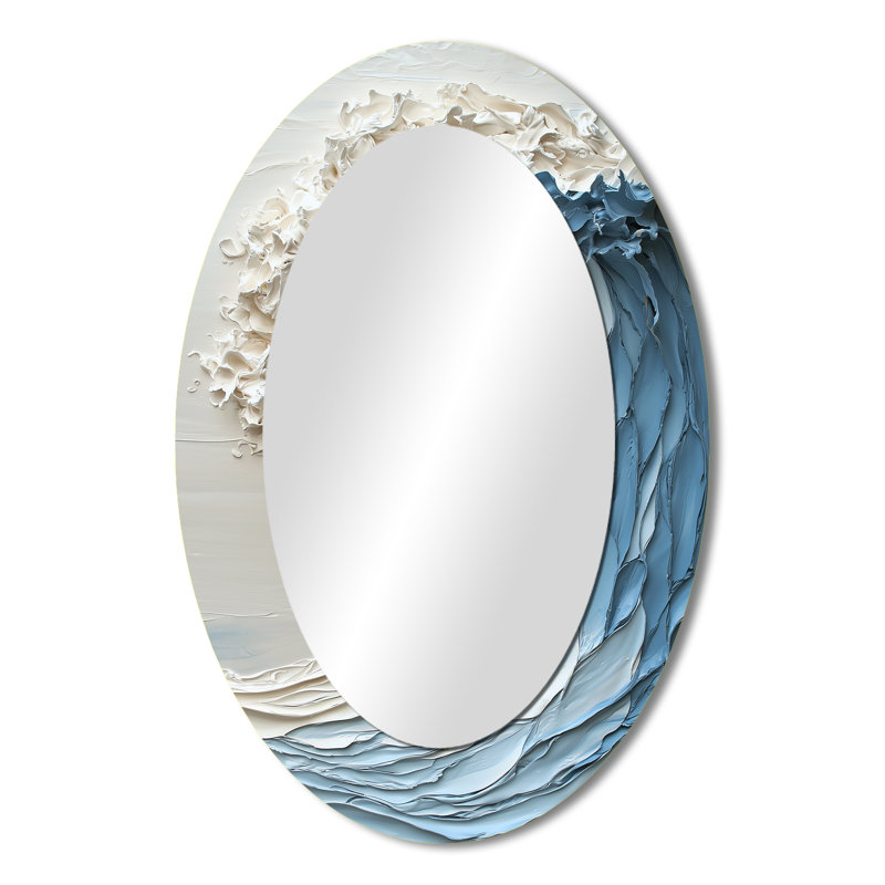 Miroir décoratif oval blanc et bleu style Papercut Wave II - Coastal, 36 po x 24 po