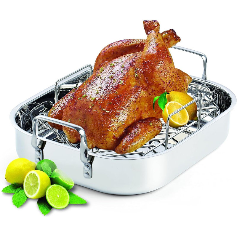 Cooks Standard Classic 14 x 12 Inch Stainless Steel Roaster Pan with V-Shaped Rack, Turkey Roasting Pan with Rack, Large Capacity, Oven and Dishwasher Safe