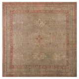 Excellent Buff Color with Unique Geometric Design Antique Turkish Oushak Rug